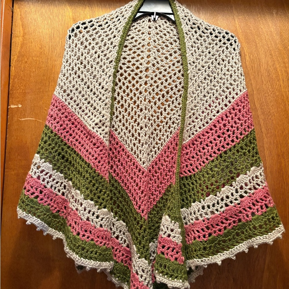Mauve, Oat and Olive Crocheted Shawl